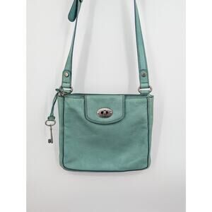Fossil Marlow Teal Blue Green Crossbody Bag Leather Adjustable Strap **
